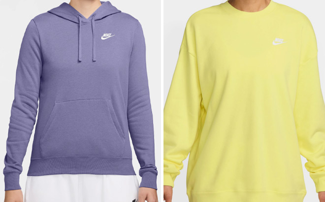 Nike Mens Sportswear Club Fleece Hoodie and Club Fleece Loose Fit Crewneck Sweatshirt Nike Mens Sportswear Club Fleece Hoodie and Club Fleece Loose Fit Crewneck Sweatshirt