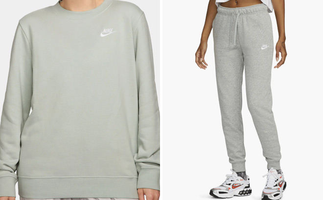 Nike Womens Sportswear Club Fleece Crewneck Sweatshirt and Sportswear Club Fleece Joggers Nike Womens Sportswear Club Fleece Crewneck Sweatshirt and Sportswear Club Fleece Joggers