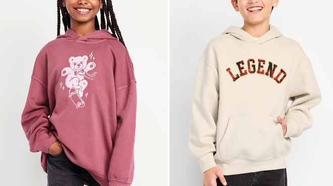 Old Navy Girls Oversized Graphic Tunic Pullover Hoodie and Old Navy Boys Long Sleeve Graphic Pullover Hoodie Old Navy Girls Oversized Graphic Tunic Pullover Hoodie and Old Navy Boys Long Sleeve Graphic Pullover Hoodie