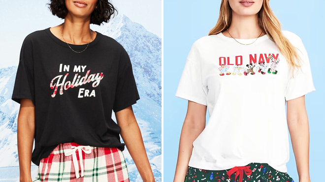 Old Navy Womens Holiday Graphic Crew Neck T Shirts