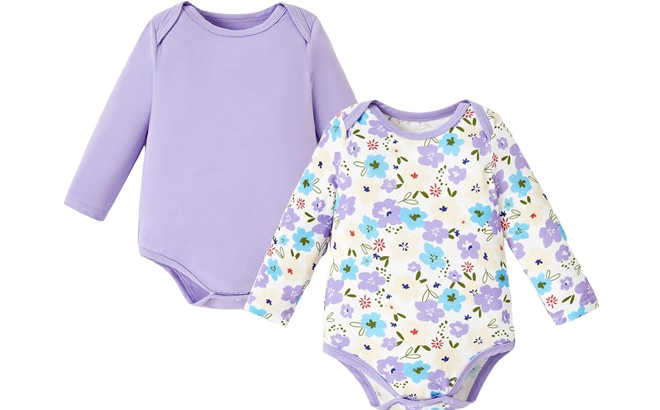 PATPAT Baby Bodysuits 2 Pack Purple Flower