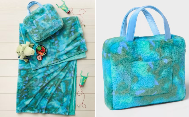 Pillowfort Kids On the Go Tie Dye Throw Blanket in a Bag Set
