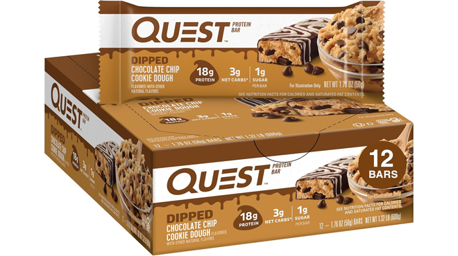 Quest Dipped Chocolate Chip Cookie Dough Protein Bars 12 Count Quest Dipped Chocolate Chip Cookie Dough Protein Bars 12 Count