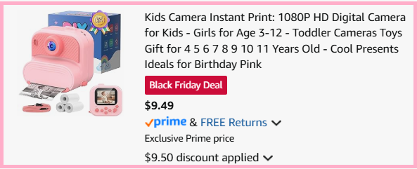 SOOGOOEY Kids Instant Print Camera Checkout Page