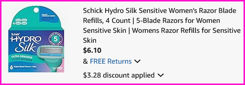 Schick Hydro Silk Sensitive Razor Checkout Screen