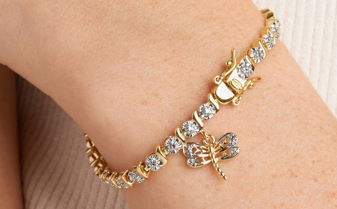 Sparkle Allure Dragonfly 14k Gold Over Bronze Womens Tennis Bracelet Sparkle Allure Dragonfly 14k Gold Over Bronze Womens Tennis Bracelet