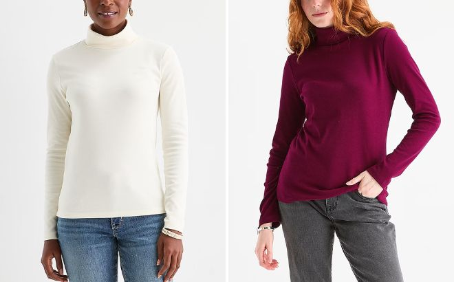 St Johns Bay Womens Turtleneck Long Sleeve T Shirt St Johns Bay Womens Turtleneck Long Sleeve T Shirt