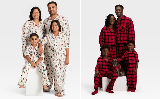 The Grinch Print Holiday Matching Family Pajama Set and Wondershop Red Black Plaid Holiday Matching Family Pajamas