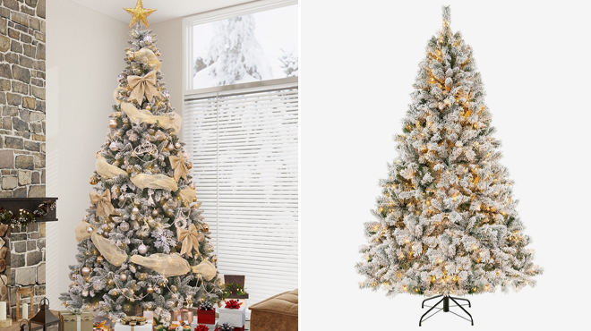 The Holiday Aisle 6 Feet Lelaina Realistic Spruce Flocked Christmas Tree with Lights