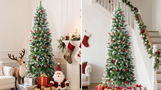 The Holiday Aisle 6 Feet Pencil Christmas Tree With LED Lights The Holiday Aisle 6 Feet Pencil Christmas Tree With LED Lights