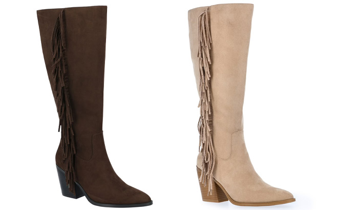 Time And Tru Womens Faux Suede Tall Fringe Boots