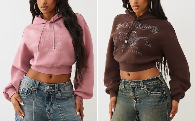 True Religion Crystal Shrunken Hoodies