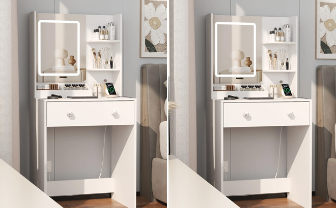 Vanity Desk with Mirror and Lights