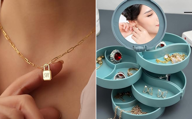 Women 14K Gold Initial Padlock Necklaces Pendant Women 14K Gold Initial Padlock Necklaces Pendant