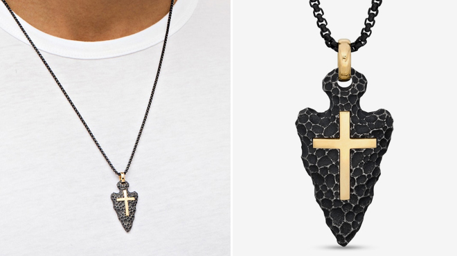 Zales Mens Hammered Arrowhead and Cross Pendant