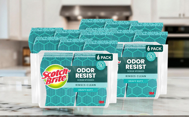 2 Packs of Scotch Brite Odor Resist Heavy Duty Scrub Sponges 6 Pack