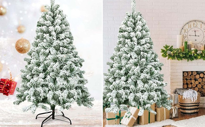 4 Foot Snow Flocked Artificial Christmas Tree with Hinged Branches 4 Foot Snow Flocked Artificial Christmas Tree with Hinged Branches