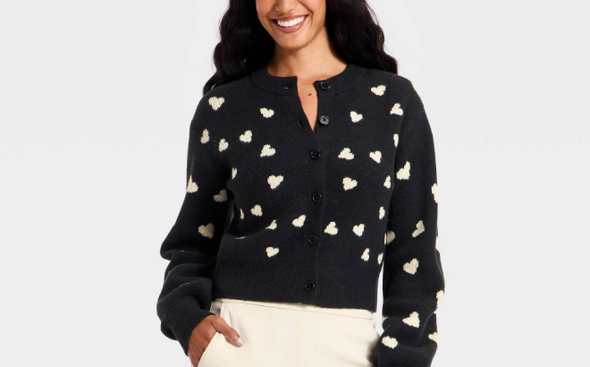 A New Day Womens Heart Print Cardigan