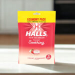 A Pack of Halls Throat Drops on a Table