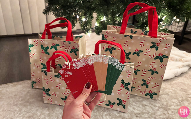 A Person Holding Christmas Tags