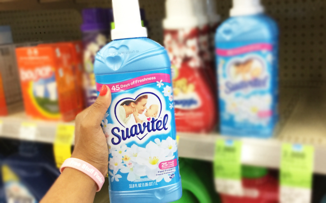 A Person Holding a Suavitel Liquid Fabric Conditioner
