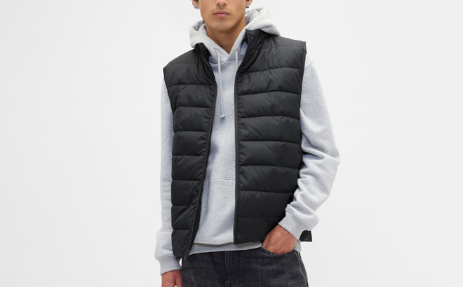 A Person Wearing GAP Factory Relaxed ColdControl Puffer Vest