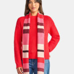 A Person Wearing Time and Tru Womens Ribbed Crewneck Sweater and Stripe Scarf Set