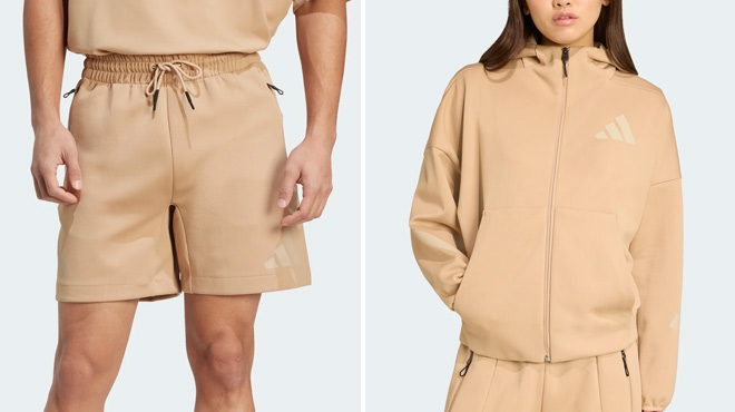 Adidas Mens Z N E Shorts and Womens Z N E Full Zip Hoodie