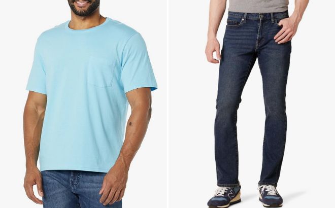 Amazon Essentials Mens T Shirt and Mens Slim Fit Bootcut Jeans
