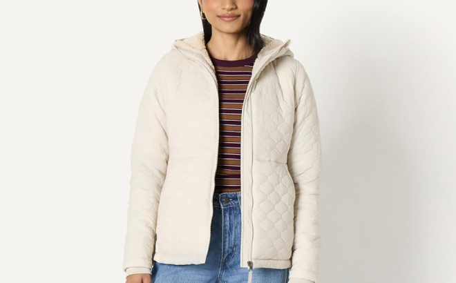 Amazon Essentials Womens Quilted Sherpa Hooded Puffer Jacket Amazon Essentials Womens Quilted Sherpa Hooded Puffer Jacket