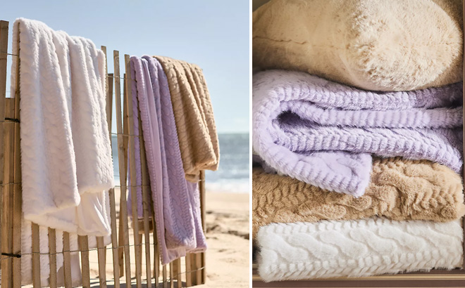 Anthropologie Faux Fur Cable Knit Sweater Throw Blankets