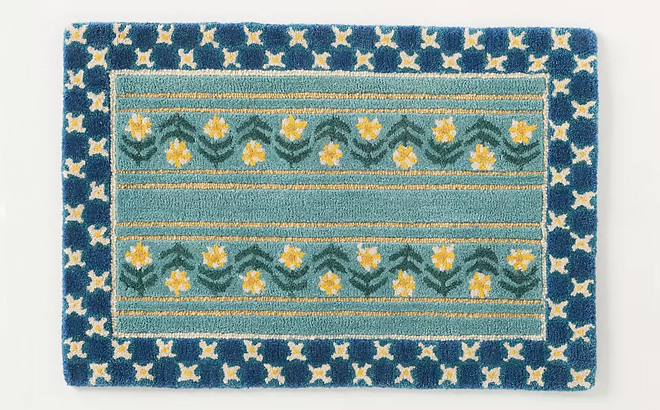 Anthropologie Printed Goods Tufted Wool Floral Striped Rug