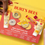 Burts Bees Tips and Toes 6 Piece Kit on the Yellow Background