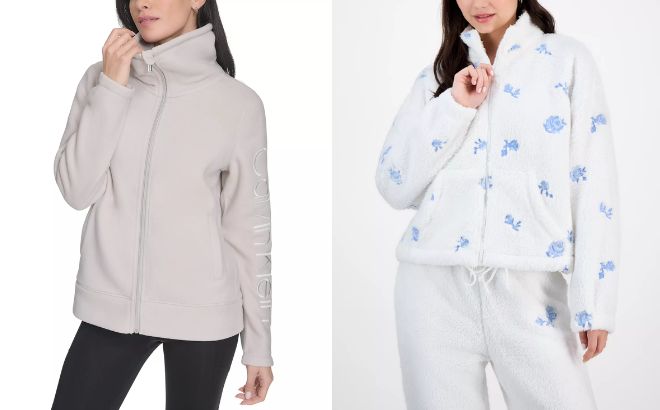 Calvin Klein Womens Active Tech Fleece Mock Neck Jacket and Madden Girl Juniors Embroidered Zip Up Sherpa