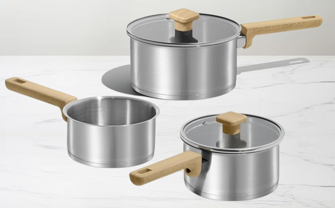 Carote 3 Piece Stainless Steel Saucepan with Lids Set Carote 3 Piece Stainless Steel Saucepan with Lids Set