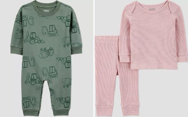 Carters Just One You Baby Boys Construction Long Sleeve Romper and Baby Girls Thermal Sweatshirt and Jogger Pants Set Carters Just One You Baby Boys Construction Long Sleeve Romper and Baby Girls Thermal Sweatshirt and Jogger Pants Set