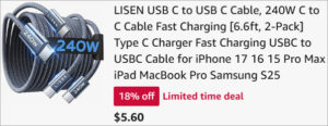 Checkout page of Lisen Fast Charging Cable 2 Pack