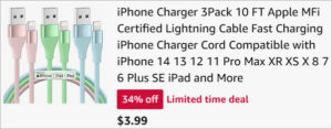 Checkout page of iPhone Charging Cable 3 Pack