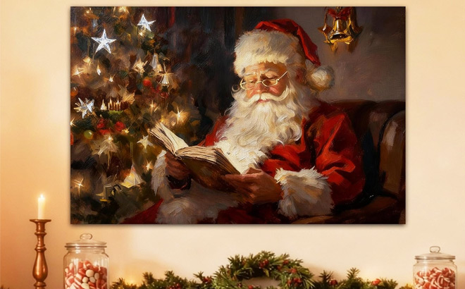 Christmas Wall Decor Vintage Santa Reading Book
