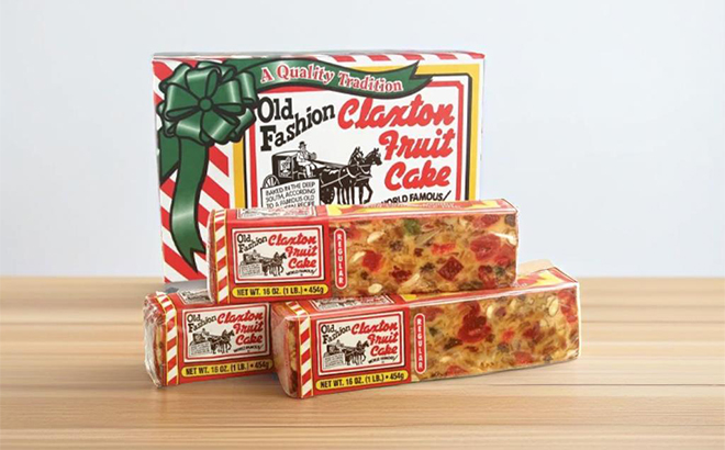 Claxton Fruit Cake 3 Pack on a Table