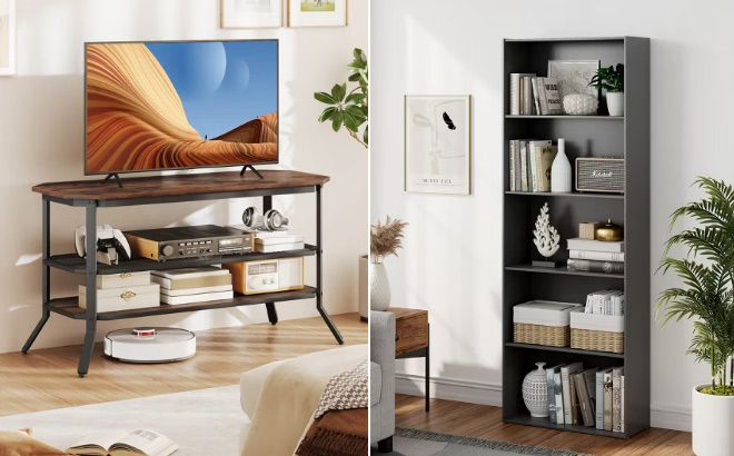 Costway TV Stand for 4 Inch TVs with 2 Storage Shelves