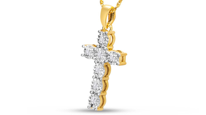 Diamond Cross Necklace In Yellow Gold