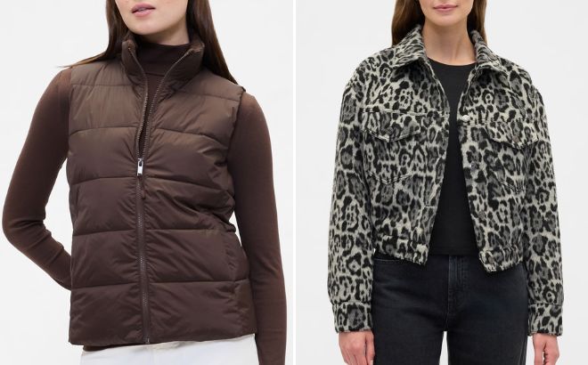 GAP Factory ColdControl Puffer Vest and Relaxed Cropped Textured Icon Jacket