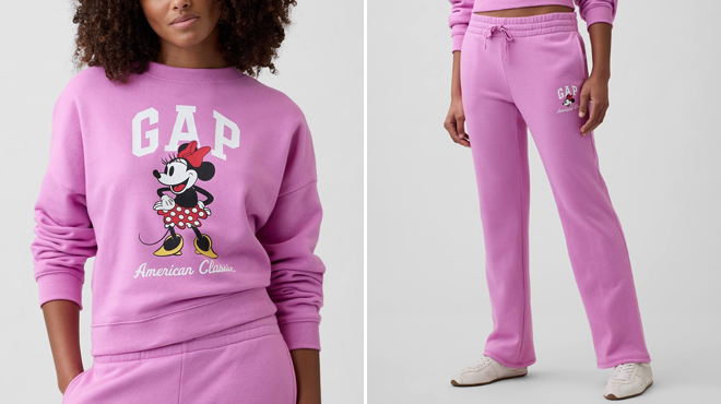 GAP Factory Gap × Disney Minnie Mouse Oversized Logo Sweatshirt and GAP Factory Gap × Disney Minnie Mouse Bootcut Joggers