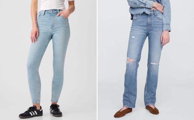 GAP Factory High Rise Universal Skinny Jeans and High Rise Destructed 90s Original Straight Jeans