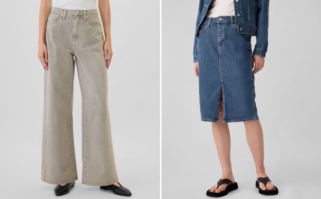 GAP Factory High Rise Wide Leg Jeans and Denim Midi Pencil Skirt