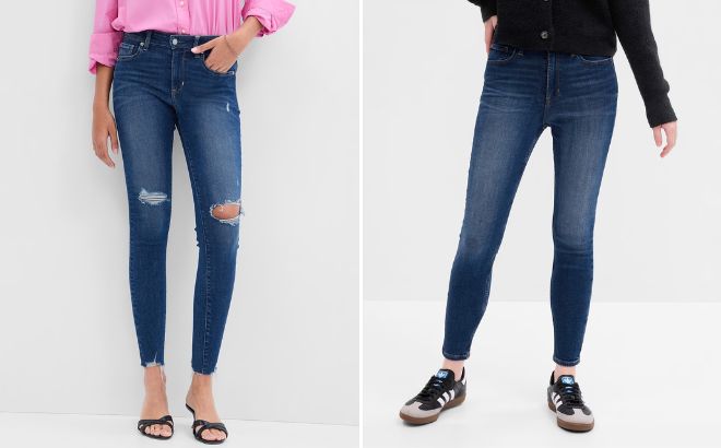 GAP Factory Mid Rise Destructed Universal Skinny Jeans and High Rise Universal Skinny Jeans