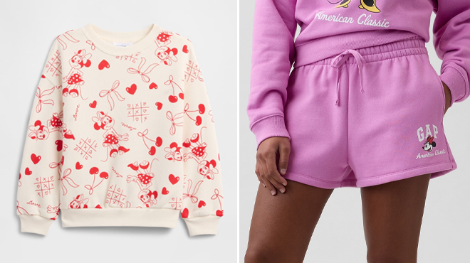 GAP Factory babyGap × Disney Minnie Mouse Print Sweatshirt and GAP Factory Gap × Disney Minnie Mouse Logo Shorts GAP Factory babyGap × Disney Minnie Mouse Print Sweatshirt and GAP Factory Gap × Disney Minnie Mouse Logo Shorts