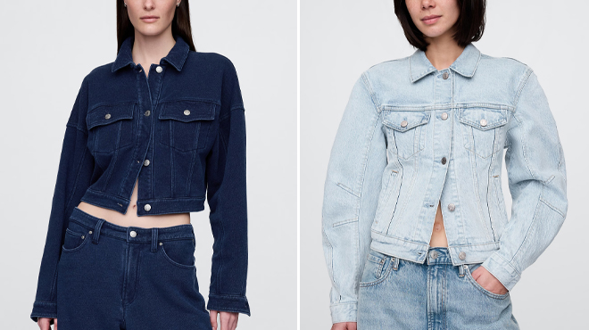 GAP French Terry Icon Denim Crop Jacket and GAP Barrel Sleeve Icon Denim Jacket