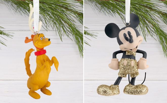 Hallmark Dr Seusss How The Grinch Stole Christmas Max Christmas Ornament and Disney Mickey Mouse Sparkling Christmas Ornament
